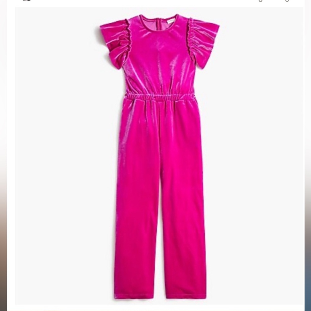 J. Crew Bright Pink Velour Jumpsuit size 12 like new